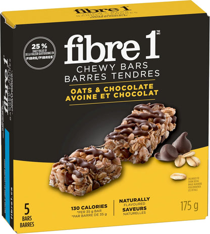 FIBRE 1 燕麦巧克力软糖棒，天然口味，5条装，零食棒