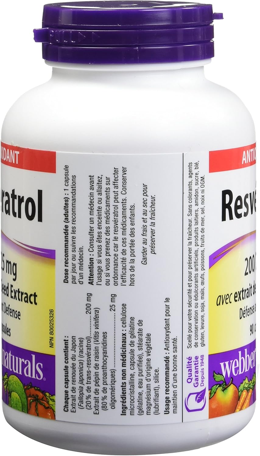 Webber Naturals 白藜蘆醇與葡萄籽萃取膠囊，200/25毫克和槲皮素500毫克，60粒膠囊，抗氧化支持，純素