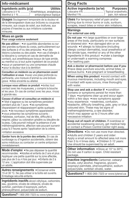 Precise Cooling Pain Relief Cream from the Makers of Tylenol, 4% Lidocaine & 1% Menthol, Fast, Effective Pain Relief, Light Scent, 113 g