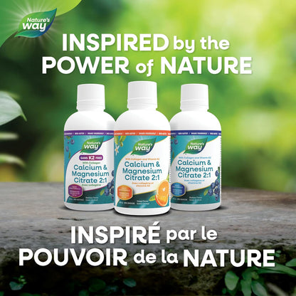 Nature's Way 檸檬酸鈣鎂 2:1 液體補充劑，含維生素 D3、維生素 K2 和膠原蛋白，有助於維持骨骼和牙齒健康，橙子味，500 毫升