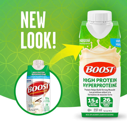 BOOST 15 克高蛋白代餐饮料，香草味，237 毫升，6 包（4 包）