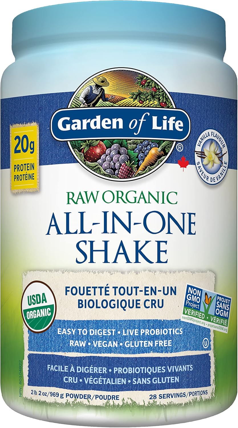 Garden of Life 生食全效营养奶昔，香草味 + 微甜（每份 28 份）