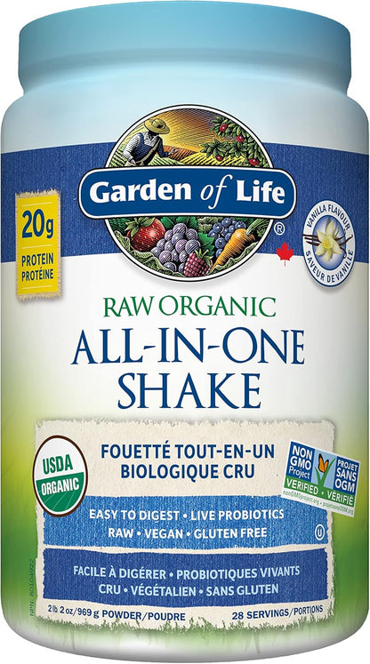 Garden of Life 生食全效营养奶昔，香草味 + 微甜（每份 28 份）