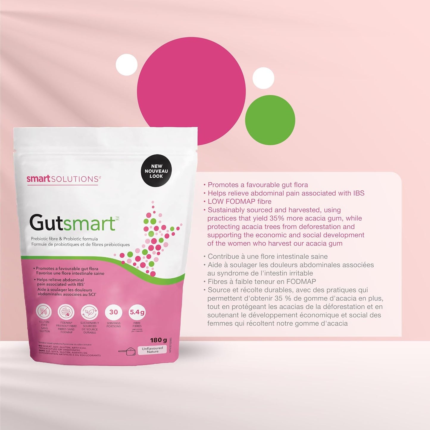 Smart Solutions Gutsmart Powder Unflavoured, Prebiotic and Probiotic Formula, Promotes a Favourable Gut Flora and Helps Relieve Abdominal Pain Associated with IBS. With 5.4 g Fibre, Gluten Free, Non-GMO, Soy Free, No Art…