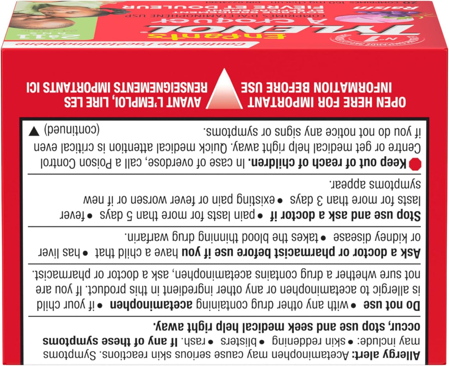 泰诺儿童咀嚼片退烧止痛，葡萄味，160 毫克对乙酰氨基酚，20 片，缓解牙痛