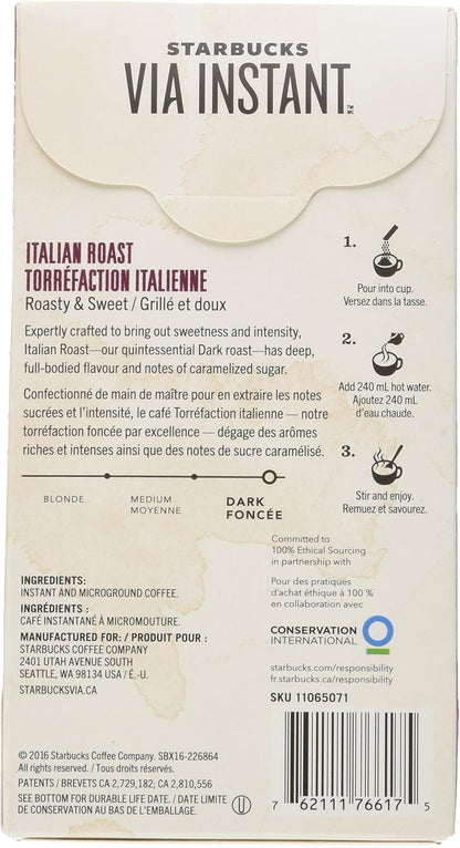 星巴克 Via 速溶意式深度烘焙咖啡，8 支装，中度烘焙优质速溶咖啡 90 克
