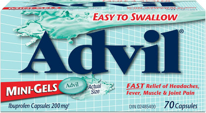 Advil Regular Strength Ibuprofen Pain Relief Mini-Gels Capsules, Fast Acting Pain Relief for Migraine, Back, Neck, Joint, and Muscle Relief, 200mg (70 capsules)