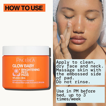 Pacifica Beauty Glow Baby Brightening Peel Pads 10% AHA + BHA, Skincare, Exfoliating, Skin Texture, Minimize Pores, For All Skin Types, Fragrance Free, Clean Skin Care, Vegan - 60 Pads (1 Count)
