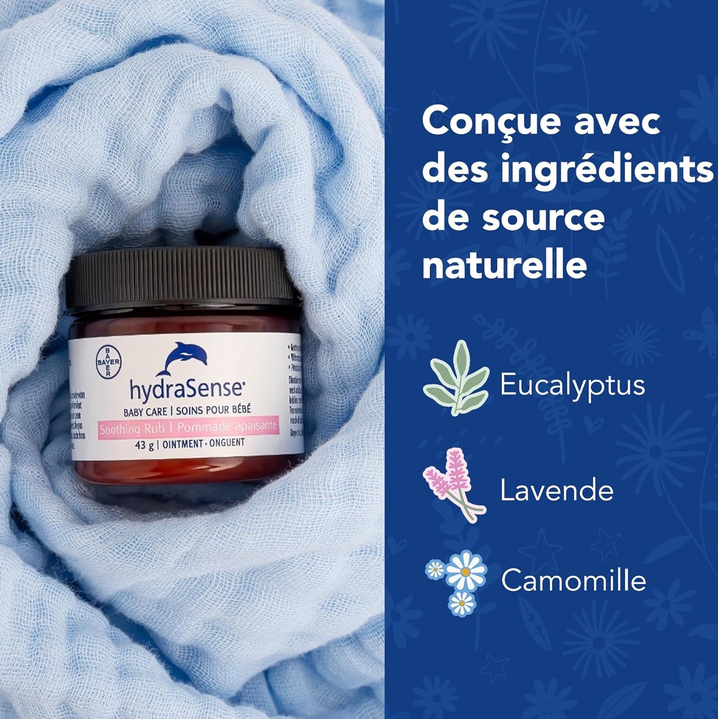 hydraSense 婴儿护理舒缓膏 – 温和舒缓，舒适肌肤，不含凡士林，无刺激性，采用天然成分桉树、薰衣草和洋甘菊制成，经儿科医生测试（2x43 克）