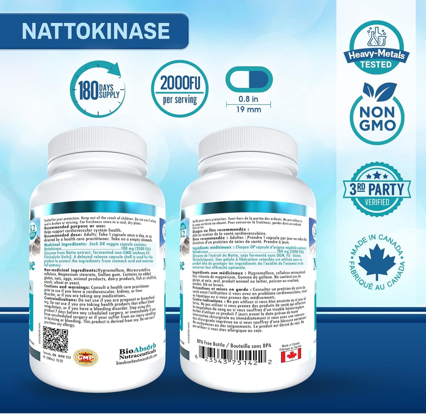 Nattokinase Supplement. Non-GMO Natto Extract Enzyme. 100 mg, 2000 FUs. 400 Veggie Caps (400-day supply)