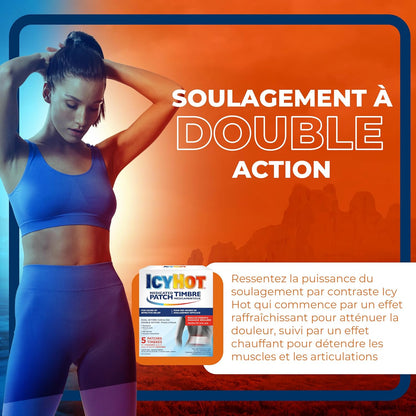 冰热药用止痛贴，缓解肌肉和关节疼痛，适用于简单的背痛、腰痛、关节炎、拉伤和扭伤，不含非甾体抗炎药，薄荷醇含量为 5%，5 片
