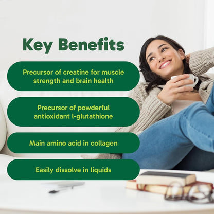 Organika 加拿大製造甘氨酸粉 - 蛋白質氨基酸 - 促進蛋白質合成、膠原蛋白形成、關節和肌肉健康、鎮靜作用 - 450克