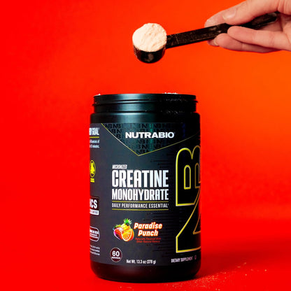 NutraBio Pure Micronized Creatine Monohydrate Powder Supplement,Paradise Punch Burst,(378g)