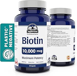 加拿大製造，塑膠負生物素 10,000mcg 最大效力 90 粒膠囊，90 天供應量 - 促進頭髮生長、強化指甲和增強皮膚健康 - 純素、非基因改造和無麩質