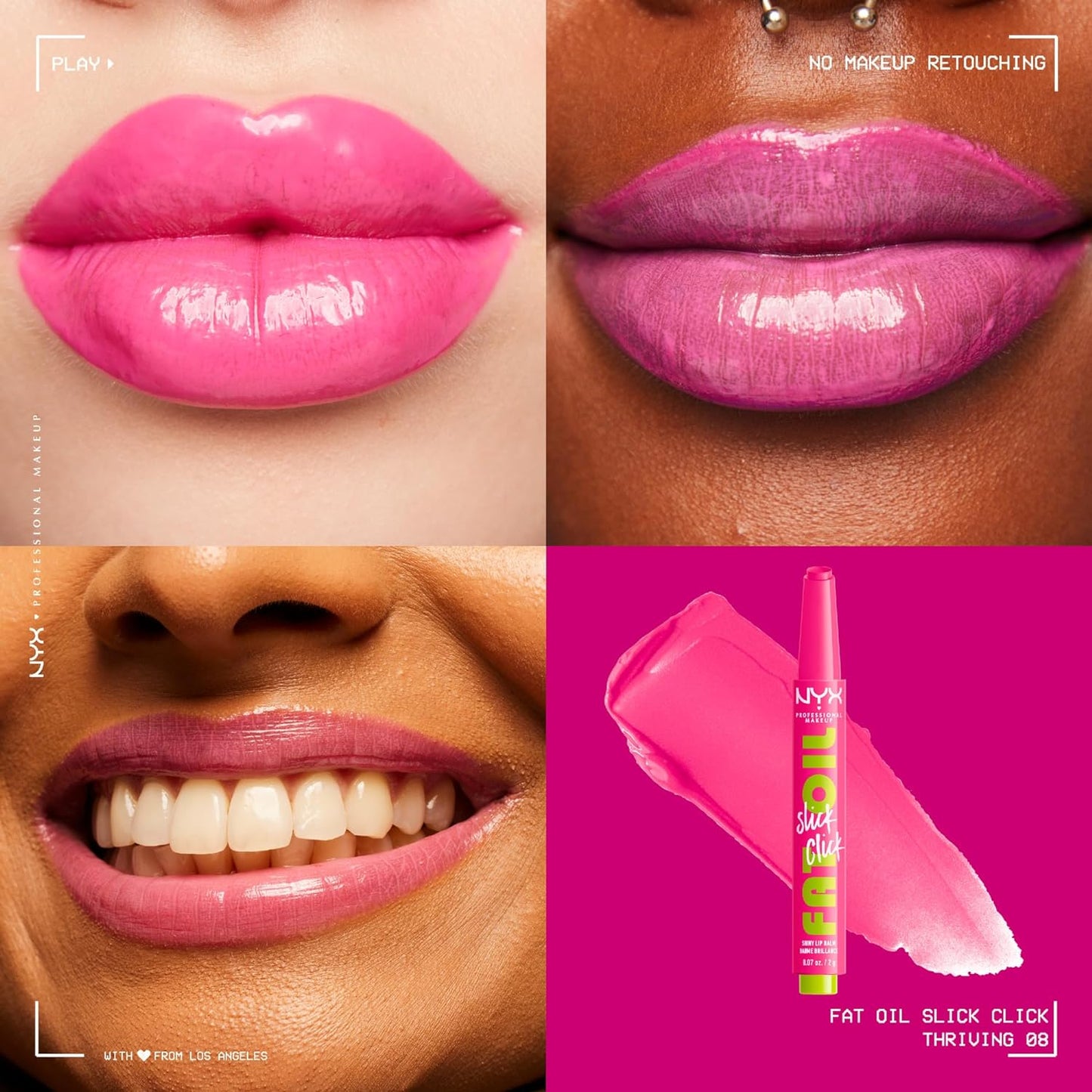 NYX PROFESSIONAL MAKEUP, Fat Oil Slick Click, Balm in a stick, Infused with nourishing oils, High shine finish - Thriving (Pink Fuchsia)