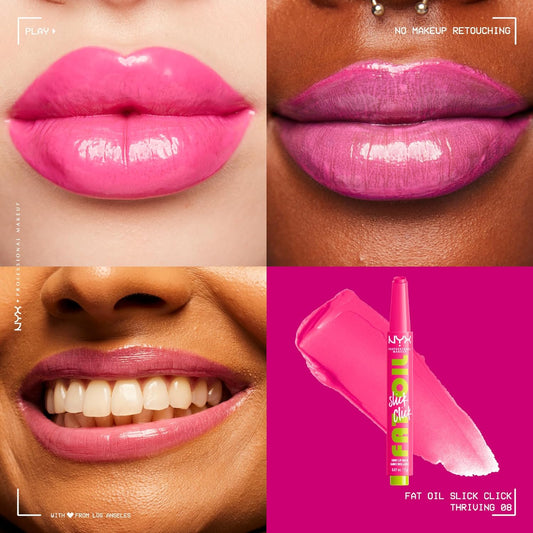 NYX PROFESSIONAL MAKEUP, Fat Oil Slick Click, Balm in a stick, Infused with nourishing oils, High shine finish - Thriving (Pink Fuchsia)