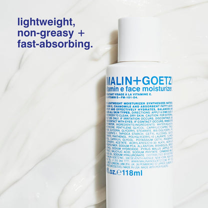 Malin + Goetz Vitamin E Face Moisturizer – hydrating, balancing, nourishing, face lotion for dry sensitive skin. multi-taksing, after shave, makeup primer, unisex cruelty free, vegan, 8.5 Fl Oz