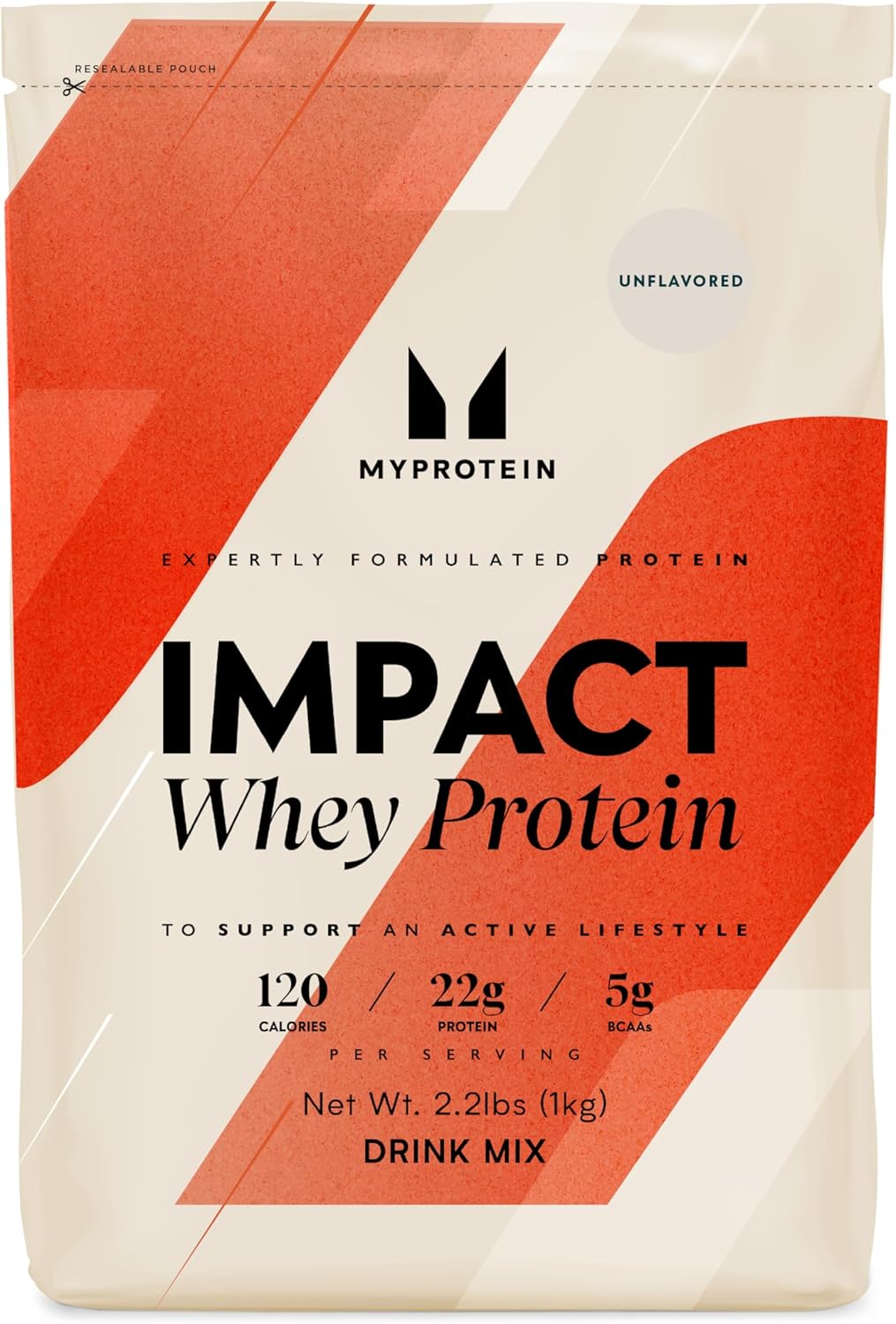 Myprotein Impact 乳清蛋白混合物，無味，2.2 磅（40 份），2.2 磅（1 包）
