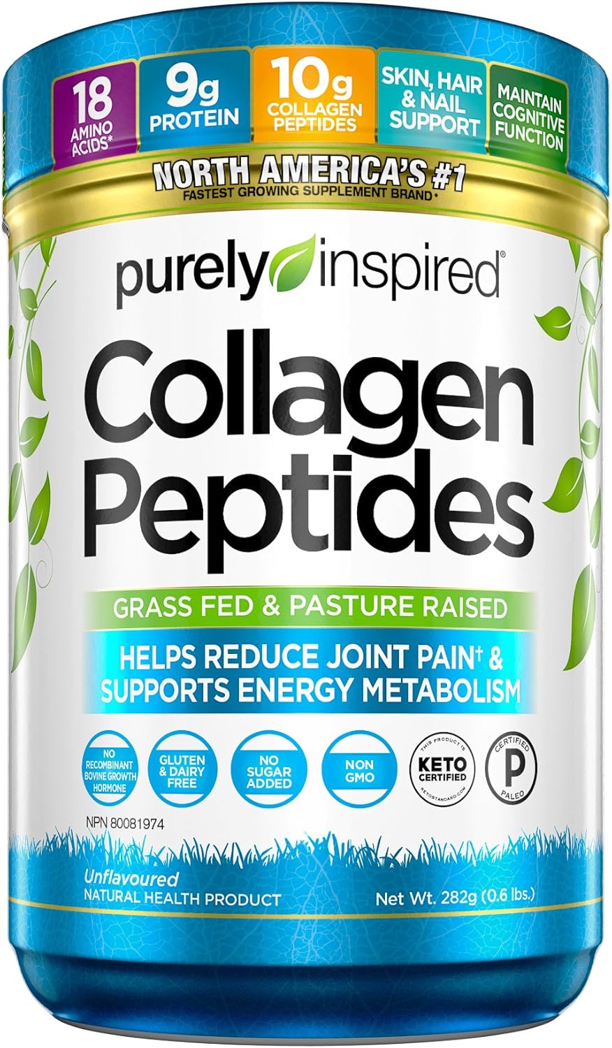 Purely Inspired Collagen Peptides Powder for Women & Men (Unflavoured) - Paleo & Keto-Friendly Supplement for Healthy Skin & Hair - Grass-Fed & Pasture Raised - 282g, 28 Servings (Pack of 1)