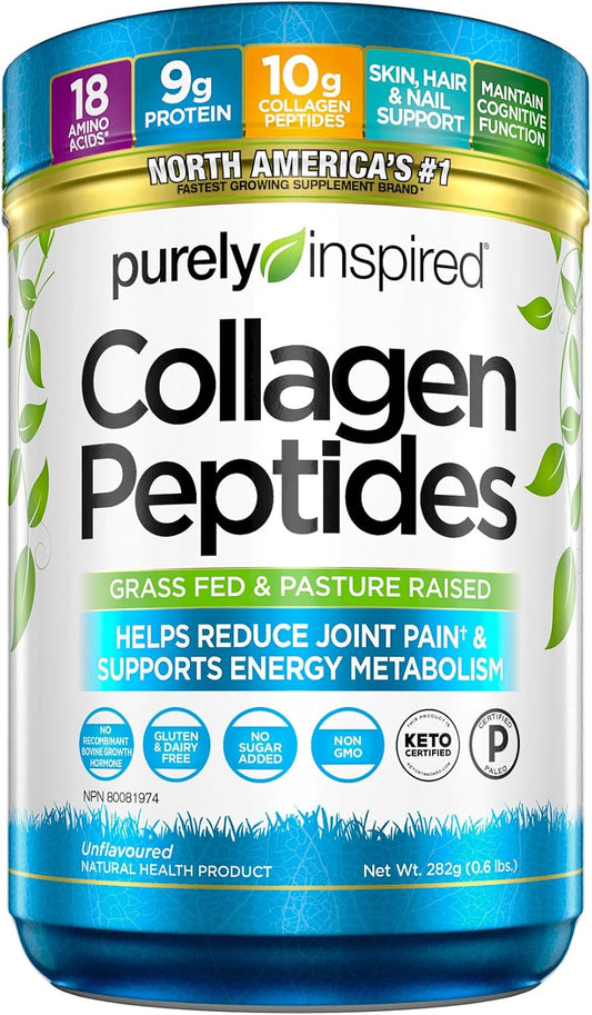 Purely Inspired Collagen Peptides Powder for Women & Men (Unflavoured) - Paleo & Keto-Friendly Supplement for Healthy Skin & Hair - Grass-Fed & Pasture Raised - 282g, 28 Servings (Pack of 1)