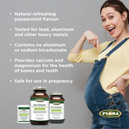 Flora Health Flor-Antacid - 用於緩解偶爾因消化不良和胃酸過多引起的胃灼熱和胃部不適 - 真正的薄荷油口味 - 90 片咀嚼片