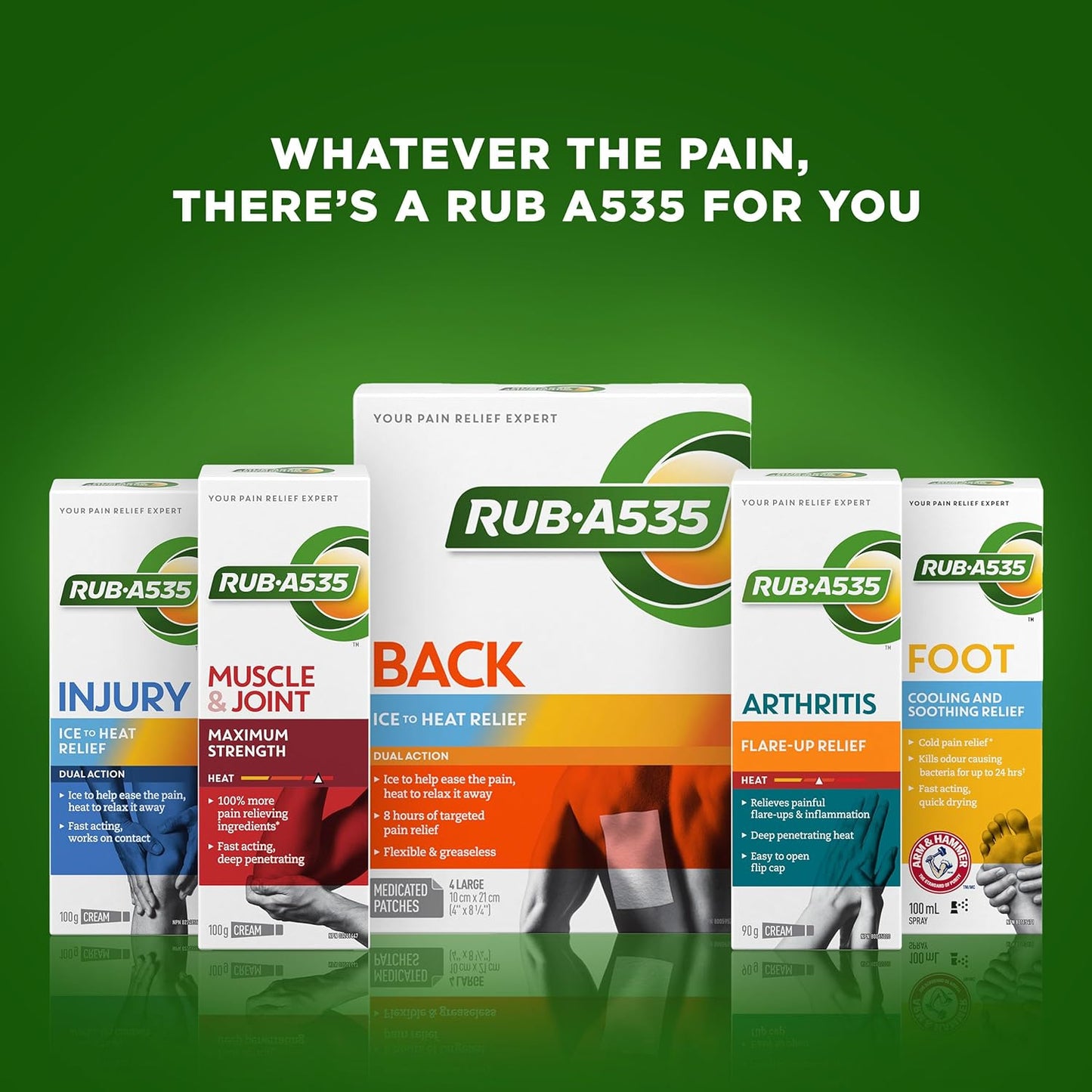 Rub-A535 Back Ice to Heat Pain Relief Medicated Patches - Dual Action Pain relief, Flexible and Greaseless, 8 Hours of Targeted Pain Relief - 4 Patches