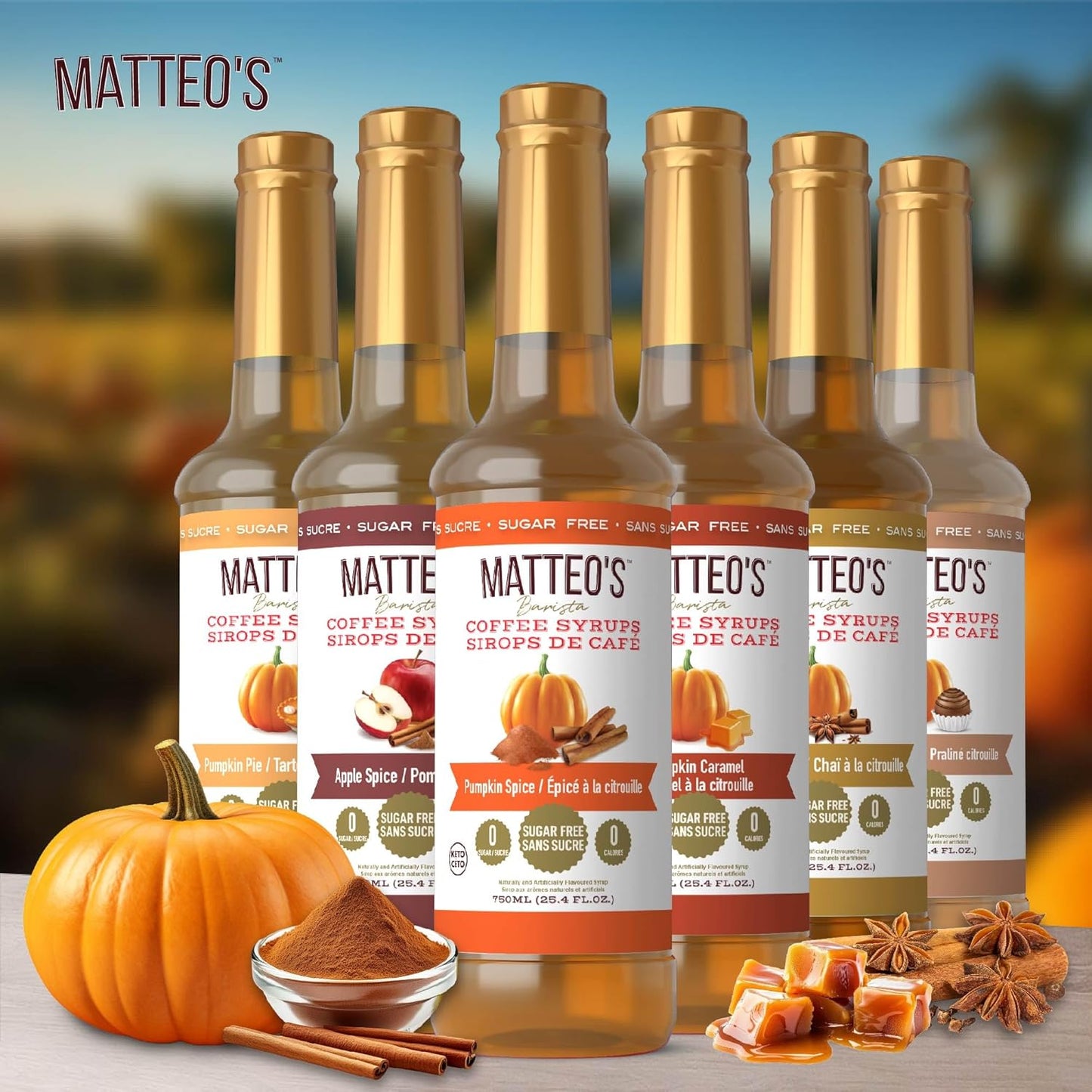 Matteo's Barista Style 无糖咖啡糖浆 - 4 种口味 Harvest 混合装，无卡路里，适合生酮饮食的咖啡糖浆和口味，美味咖啡糖浆，适合居家和工作时饮用的咖啡糖浆 25.4 盎司