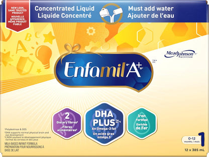 Enfamil A+ Baby Formula, with Brain Building DHA, Concentrated Liquid, Age 0-12 Months, 385mL x 12 Cans