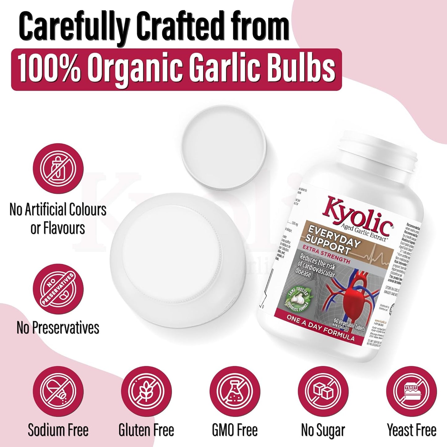 Kyolic - 无味陈年大蒜提取物，每日支持，超强效，每日一片，1000毫克，60片素食片剂，60天供应量 - Kyolic 大蒜补充剂，大蒜丸 - 健康支持的草本补充剂