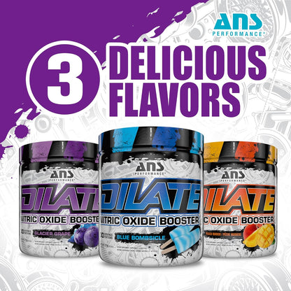 ANS Performance Dilate Pump 预锻炼粉 - 膳食补充剂 - 最大程度促进肌肉生长、力量表现 - 无刺激，β-丙氨酸、肌酸 - 30 份，冰川葡萄味