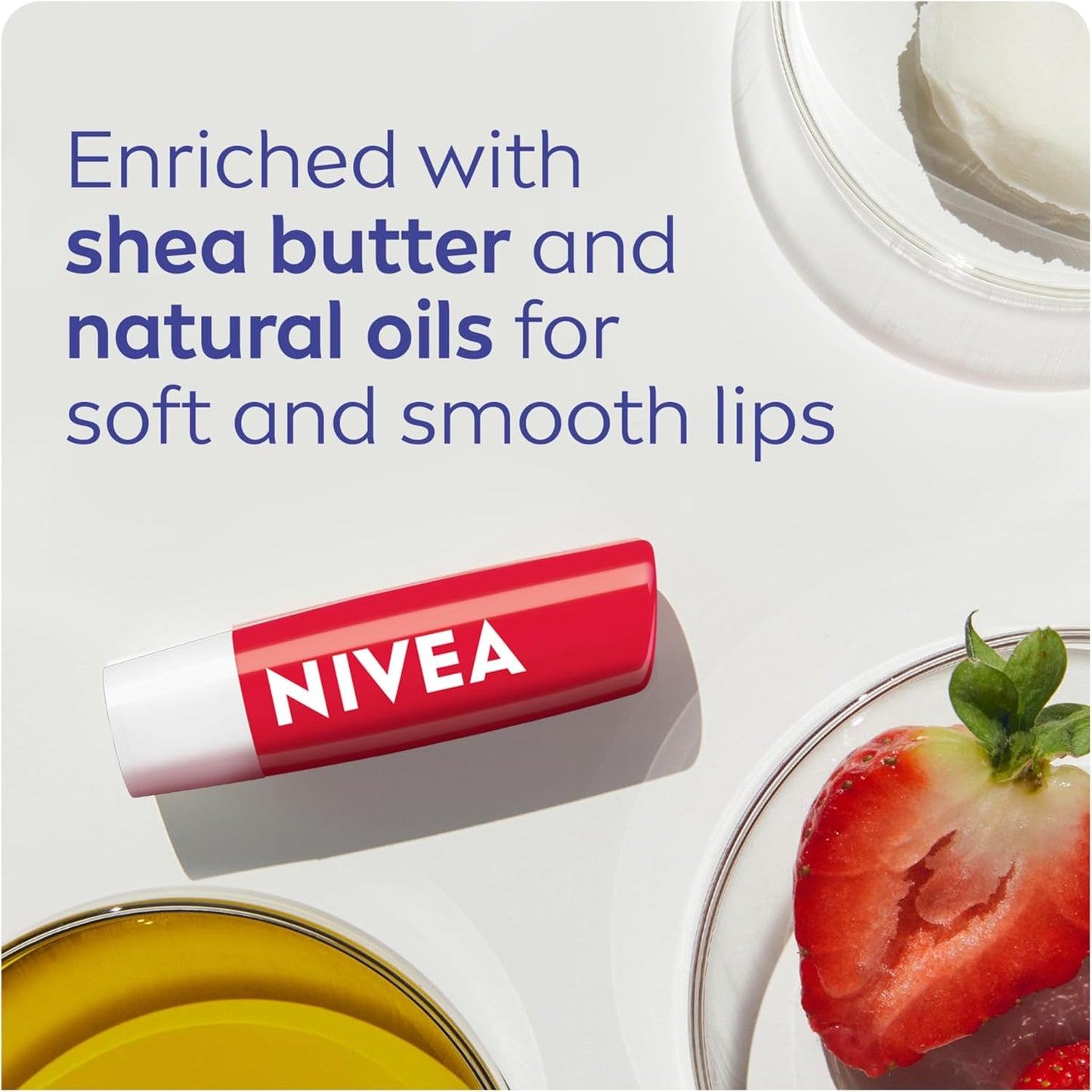 NIVEA Strawberry Shine Lip Balm (2x4.8g) | Shimmery Red Tinted Lip Care, 24H Hydration
