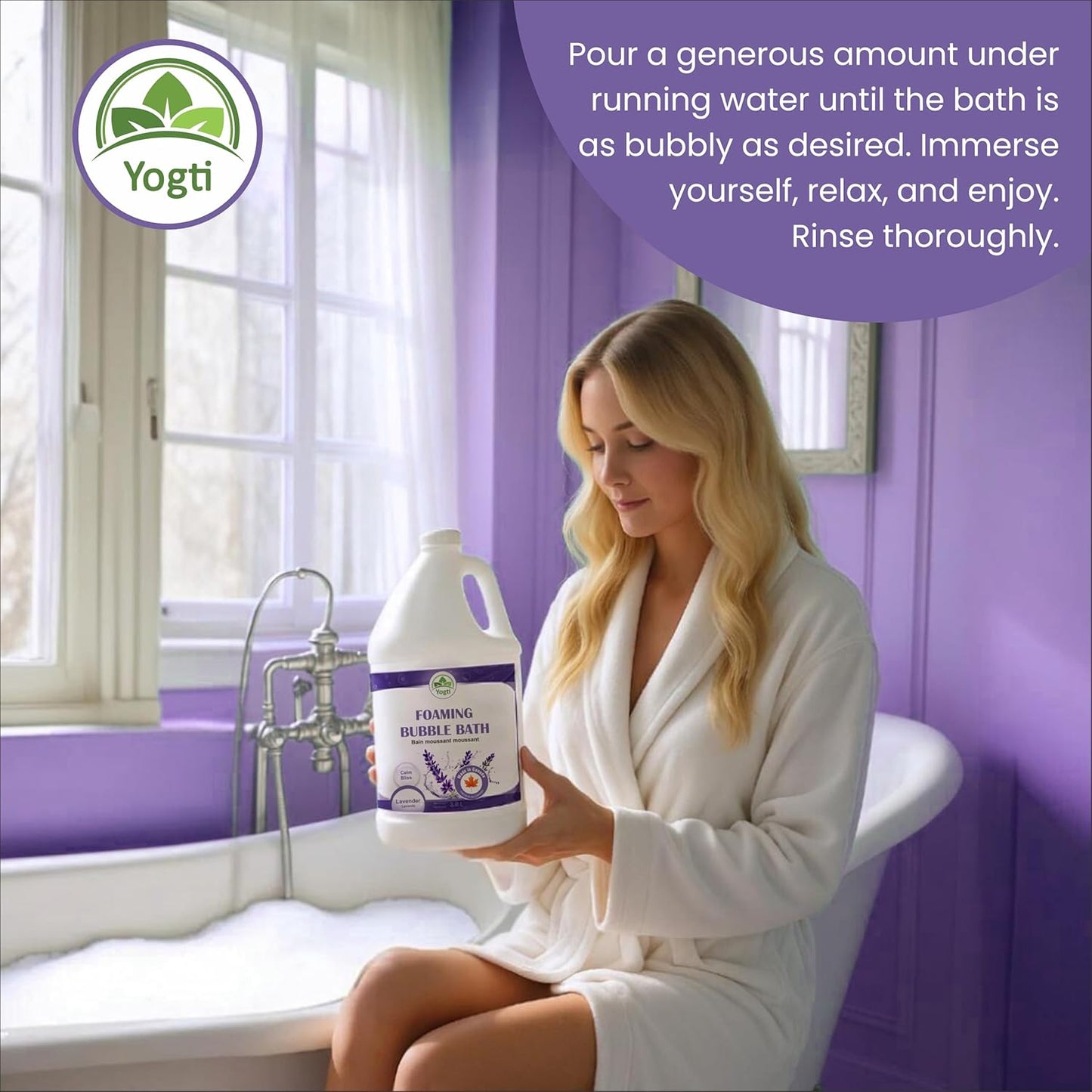 Yogti [Made in Canada] Foaming Bubble Bath Body Wash - 3.8L, Made with Pure Lavender Oil and Epsom Salt, Calm Bliss - 3.8L