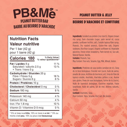 PB&Me Peanut Butter Protein Bars –Peanut Butter & Jelly, 10g Protein, Low Sugar, High Fiber, No Artificial Sweeteners or Preservatives, Meal Replacement, 5-Pack, Snack Bars for Work, Gym & Travel