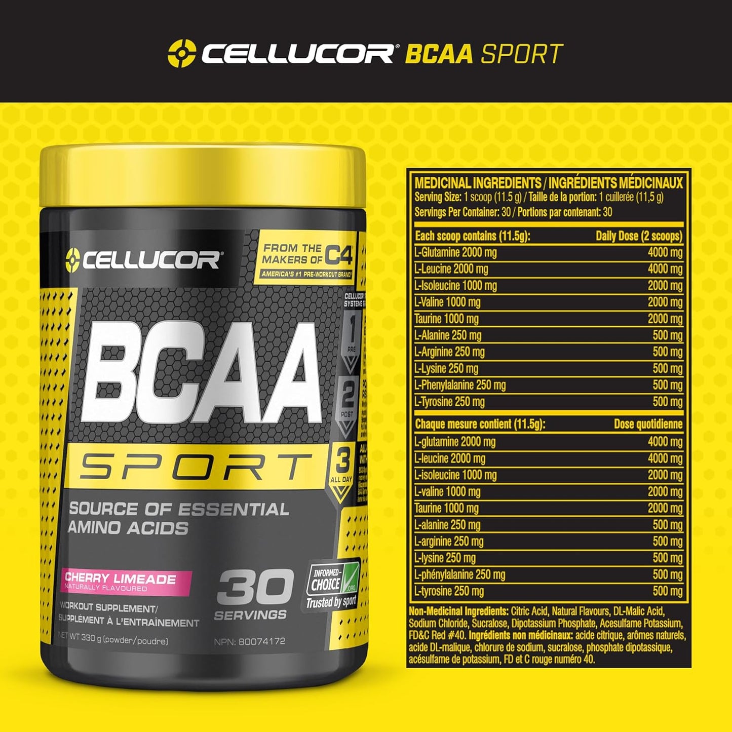 C4 Ripped Sport 运动前粉草莓西瓜和 BCAA 运动恢复粉 - 运动后和运动中能量补充剂 - 樱桃青柠味，30 份