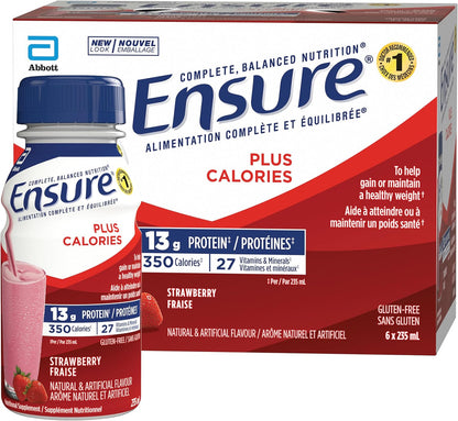 Ensure Plus Calories，营养补充奶昔，帮助健康增重或维持体重，草莓味，6 x 235 毫升瓶装