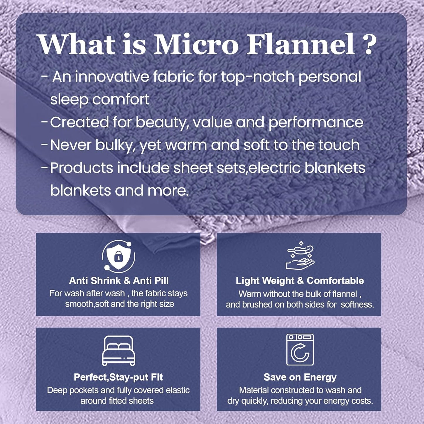 Thermee 超細法蘭絨夏爾巴電熱毯，單人，淡紫色