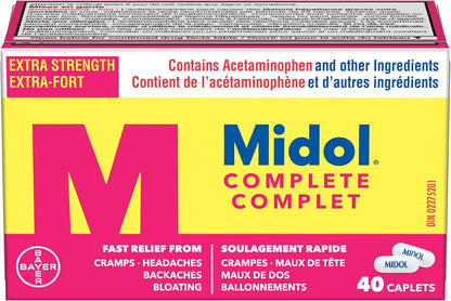 Midol 完全止痛药，快速缓解多种症状的痛经，包括痉挛、头痛、背痛和腹胀（40 粒胶囊）
