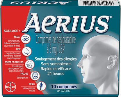 Aerius Allergy Medicine, Fast Relief, 24-Hour, Non-Drowsy, 15 Symptoms, 10 Tablets
