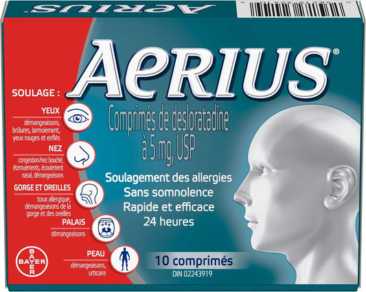Aerius Allergy Medicine, Fast Relief, 24-Hour, Non-Drowsy, 15 Symptoms, 10 Tablets