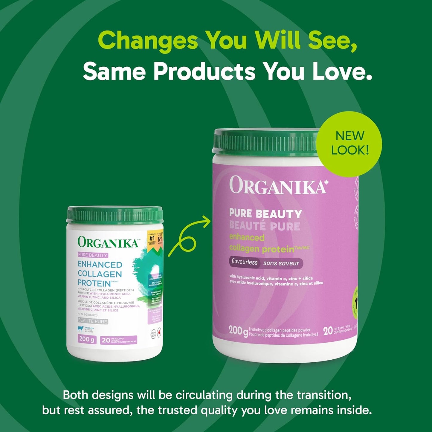 Organika Canadian-Made Enhanced Collagen Pure Beauty - Combination of Collagen, Hyaluronic Acid, Vitamin C, Zinc, and Silica- 200g