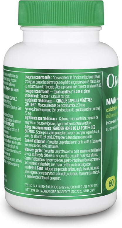Organika 加拿大製造 NMN + PQQ - 抗衰老支持補充劑，促進細胞再生、能量代謝、認知功能 - 60 粒膠囊