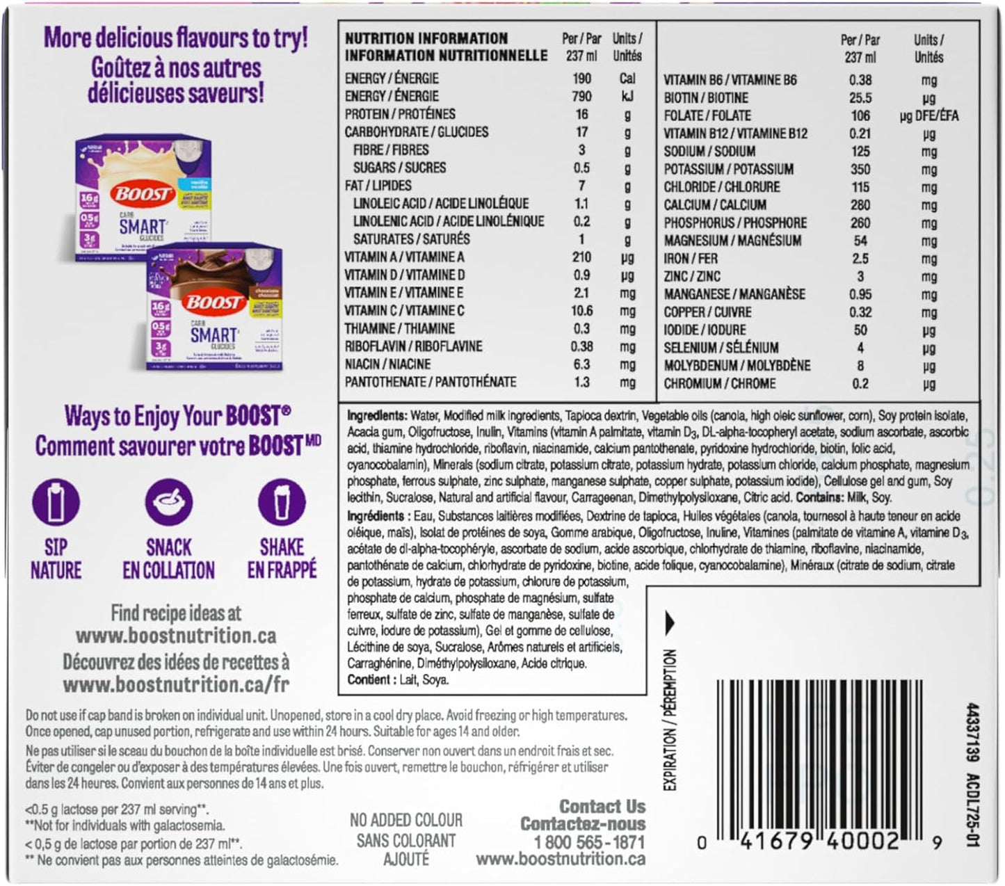 BOOST 糖尿病营养补充剂，草莓味，6x237 毫升，每盒 4 瓶，包装可能有所不同