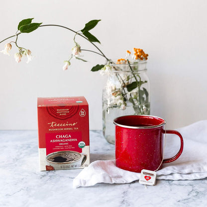 Teeccino 蘑菇适应原茶 - 白桦茸南非醉茄法式烘焙草本茶，采用野生白桦茸和阿育吠陀南非醉茄根，增强免疫力，10 个茶包