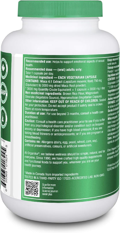 Organika 加拿大制造玛卡 4:1 强度 180 粒素食胶囊 - 3000 毫克 | 高生物利用度配方，适应原有助于缓解压力、平衡能量和荷尔蒙