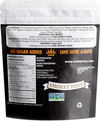Noble Jerky – 素食肉乾零食，每袋含 14 克植物蛋白，不添加糖，煙燻味，非基因改造，無防腐劑，高蛋白零食，3 包（70 克/袋）