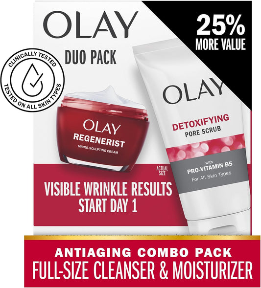 Olay Regenerist Advanced Anti Aging Duo Pack, Micro-sculpting Cream with Hyaluronic Acid and Niacinamide 50 mL, Pore Cleanser, 150 mL