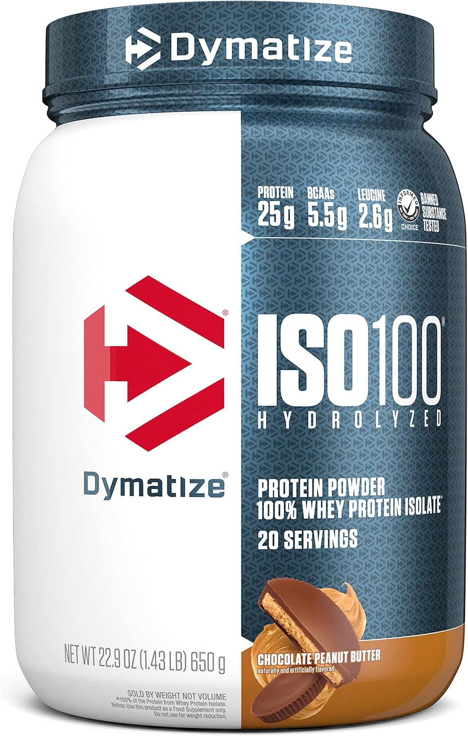 Dymatize ISO100 水解蛋白粉，香草味，高蛋白粉，100% 乳清分離蛋白粉，25 克蛋白質，無麩質，20 份 & ISO100 - 巧克力花生醬 20 份