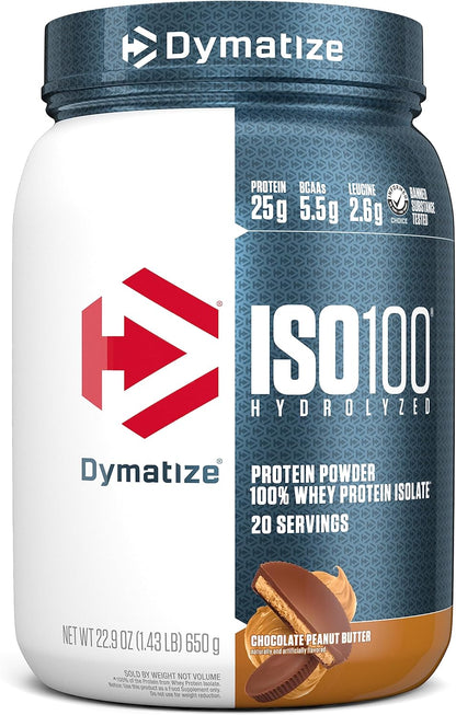 Dymatize ISO100 水解蛋白粉，香草味，高蛋白粉，100% 乳清分離蛋白粉，25 克蛋白質，無麩質，20 份 & ISO100 - 巧克力花生醬 20 份