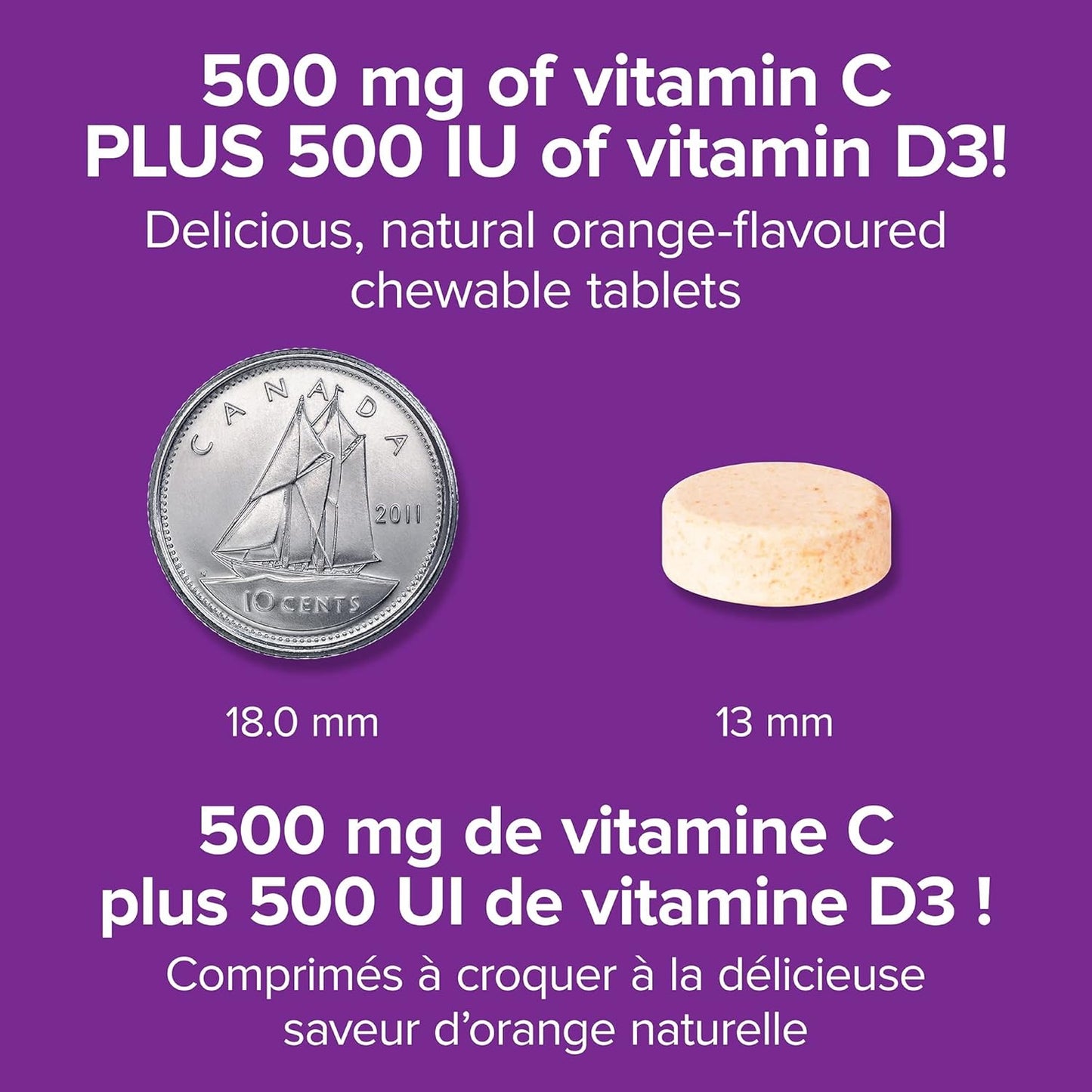 Webber Naturals 维生素 C 加 D3 咀嚼片，每片橙味含 500 毫克维生素 C 和 500 国际单位维生素 D，200 片，支持免疫健康
