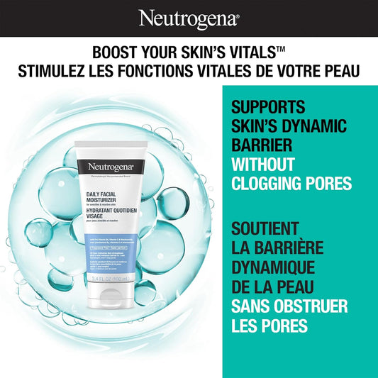 Neutrogena Fragrance Free Daily Facial Moisturizer, Face & Neck Moisturizer for Sensitive Skin with Vitamin B3, Pro-Vitamin B5 & Vitamin E Supports Skin's Dynamic Barrier, 100ml